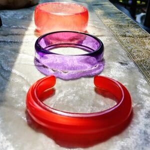 Vintage Lot 3 Lucite & Acrylic Purple and Pink Bangle Cuff Bracelets